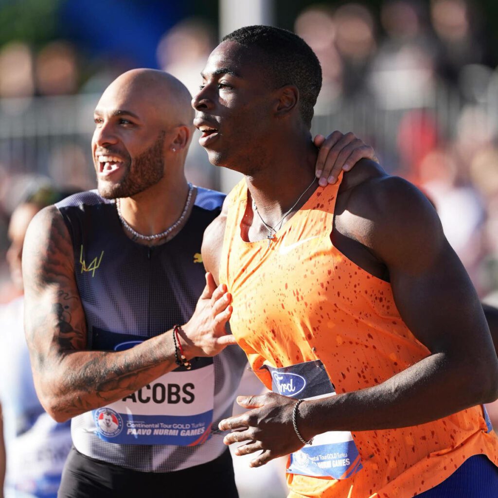 Marcell Jacobs e Chituru Ali dopo il sub-10 in Finlandia.