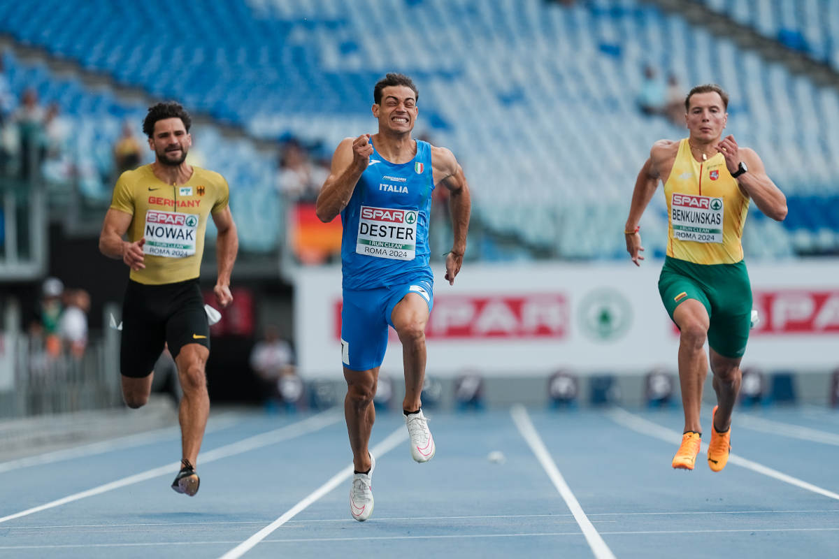 Dario Dester nei 100 metri del decathlon.